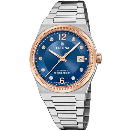 Festina Swiss Made zegarek damski na bransolecie wodoszczelny z cyrkoniami 20037/2