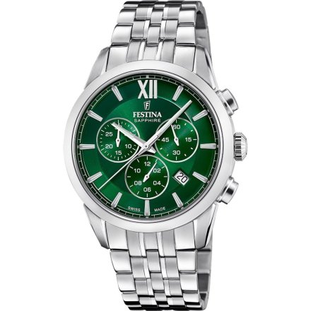 Festina Swiss Made zegarek męski na bransolecie zielony ze stoperem 20040/3