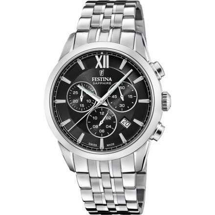 Festina Swiss Made zegarek męski na bransolecie czarny ze stoperem 20040/4