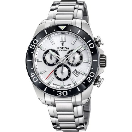 Festina Swiss Made zegarek męski na bransolecie srebrny ze stoperem 20042/1
