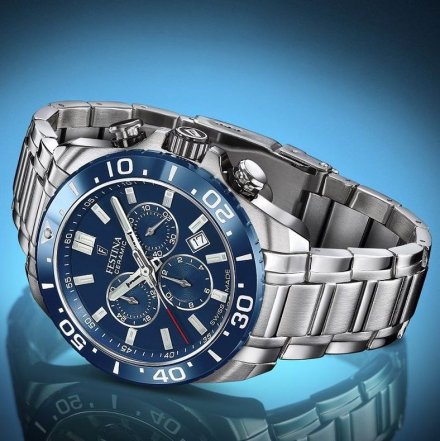 Festina Swiss Made zegarek męski na bransolecie niebieski ze stoperem 20042/2