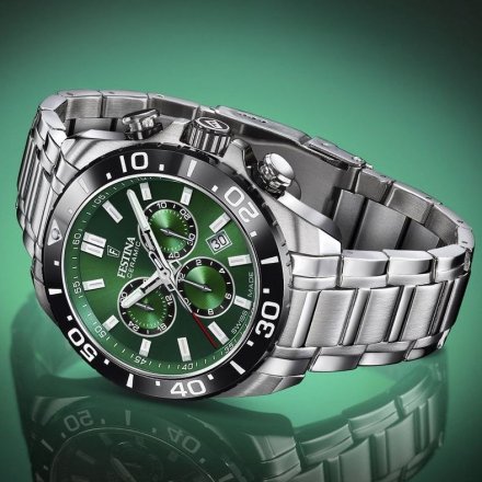 Festina Swiss Made zegarek męski na bransolecie zielony ze stoperem 20042/3