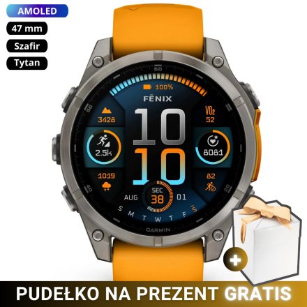 Zegarek Garmin Fenix 8 47mm AMOLED Sapphire Tytan pomarańczowy 010-02904-11 + PUDEŁKO NA PREZENT!