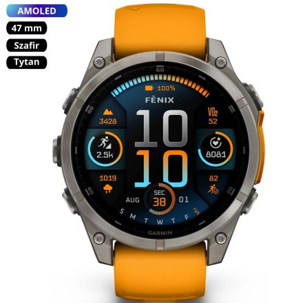 Zegarek Garmin Fenix 8 47mm AMOLED Sapphire Tytan pomarańczowy 010-02904-11