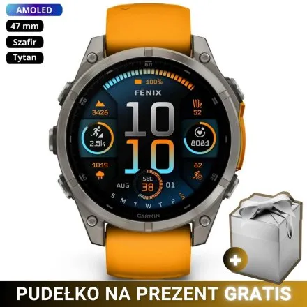 Zegarek Garmin Fenix 8 47mm AMOLED Sapphire Tytan pomarańczowy 010-02904-11 + GRATIS PUDEŁKO!
