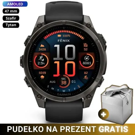 Zegarek Garmin Fenix 8 47mm AMOLED Sapphire Tytan czarny szary 010-02904-21 + GRATIS PUDEŁKO!