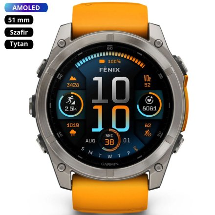 Zegarek Garmin Fenix 8 51mm AMOLED Sapphire Tytan pomarańczowy 010-02905-11