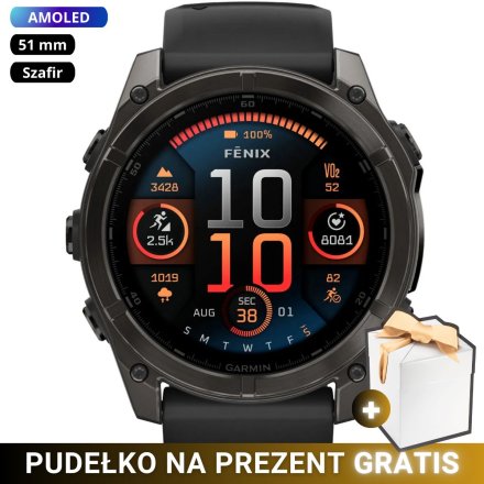 Zegarek Garmin Fenix 8 51mm AMOLED Sapphire czarny szary 010-02905-21 + PUDEŁKO NA PREZENT!