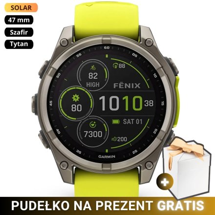Zegarek Garmin Fenix 8 47mm Solar Sapphire Tytan żółty 010-02906-21 + PUDEŁKO NA PREZENT!