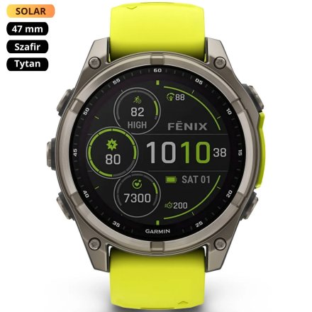 Zegarek Garmin Fenix 8 47mm Solar Sapphire Tytan żółty 010-02906-21