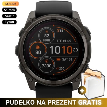 Zegarek Garmin Fenix 8 51mm Solar Sapphire Tytan czarny 010-02907-11 + PUDEŁKO NA PREZENT!