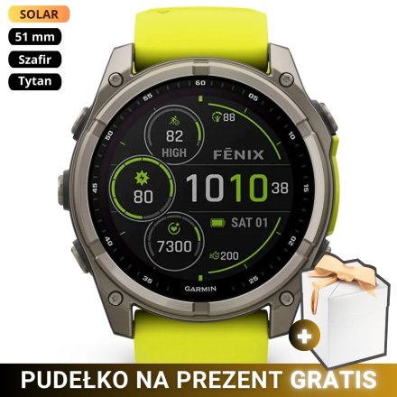 Zegarek Garmin Fenix 8 51mm Solar Sapphire Tytan żółty 010-02907-21 + PUDEŁKO NA PREZENT!