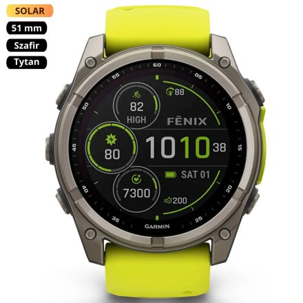 Zegarek Garmin Fenix 8 51mm Solar Sapphire Tytan żółty 010-02907-21