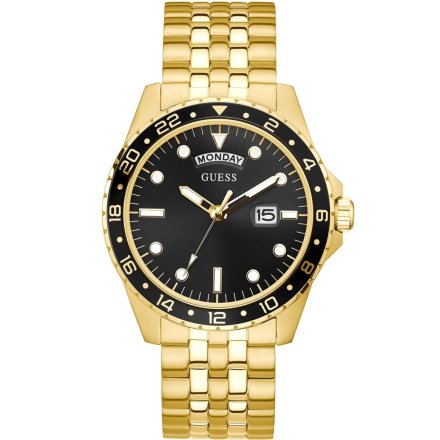 Guess Comet zegarek złoty męski z czarną tarczą GW0220G4