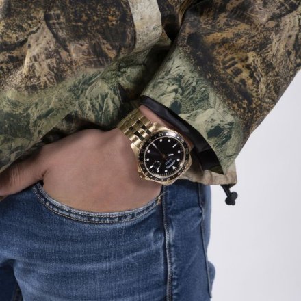 Guess Comet zegarek złoty męski z czarną tarczą GW0220G4