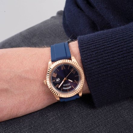 Guess Connoisseur zegarek złoto-granatowy na pasku GW0335G2