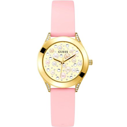 Guess Pearl zegarek damski złoty różowy z perłami GW0381L2