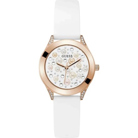 Guess Pearl zegarek damski różowozłoty biały z perłami GW0381L3