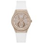 Guess Princess zegarek damski z kryształami rose gold z białym paskiem GW0439L3