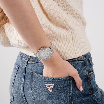 Guess Heiress zegarek damski srebrny z kryształkami GW0440L1