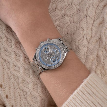 Guess Heiress zegarek damski srebrny z kryształkami GW0440L1