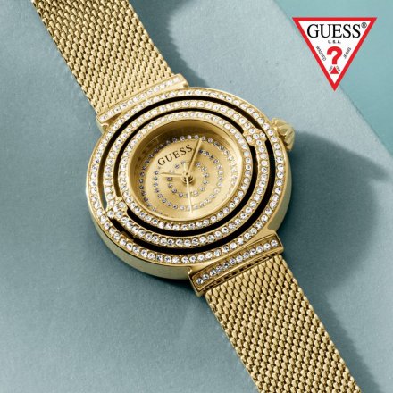 Guess Dream zegarek damski złoty na bransolecie kryształowe okręgi GW0550L2