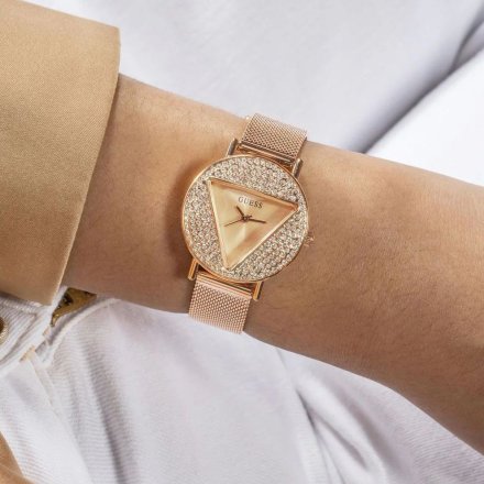 Guess Mini Iconic zegarek damski rose gold z bransoletką i kryształkami GW0671L3