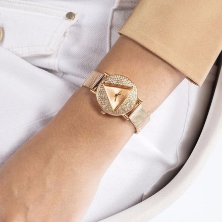Guess Mini Iconic zegarek damski rose gold z bransoletką i kryształkami GW0671L3