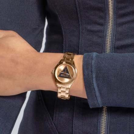 Guess Tri Plaque zegarek damski rose gold na bransolecie trójkąt GW0675L3