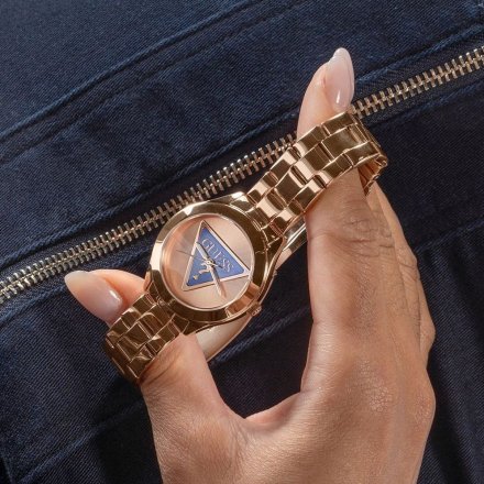 Guess Tri Plaque zegarek damski rose gold na bransolecie trójkąt GW0675L3