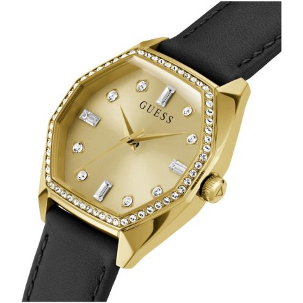 Guess Plush zegarek damski złoty z czarnym paskiem GW0688L2