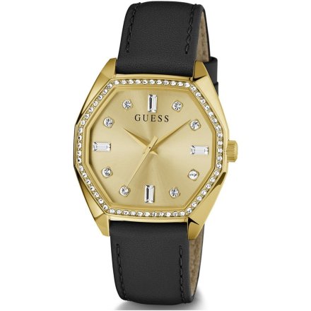 Guess Plush zegarek damski złoty z czarnym paskiem GW0688L2