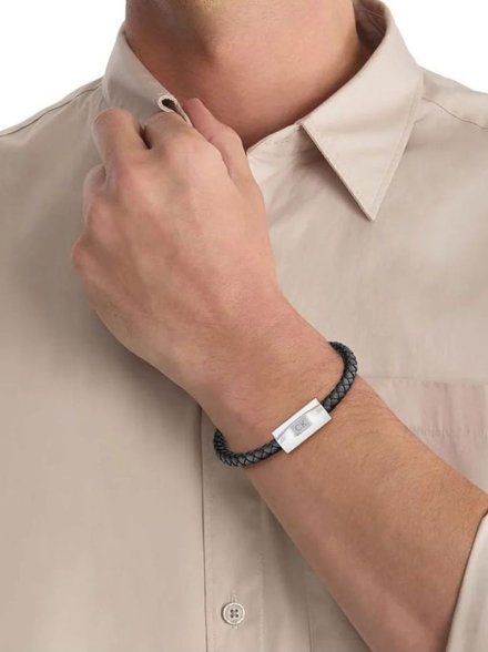 Calvin Klein Geometric bransoletka męska czarna skórzana 35000571