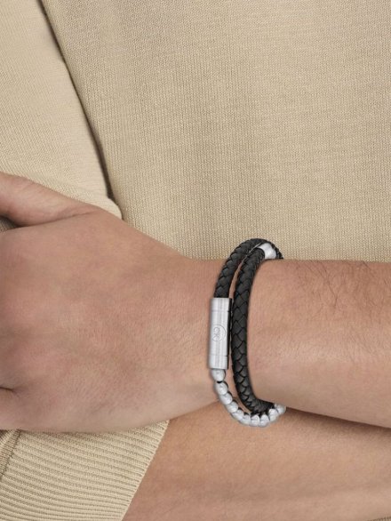 Calvin Klein CK Fuse bransoletka męska czarna skóra stal koraliki 35100022