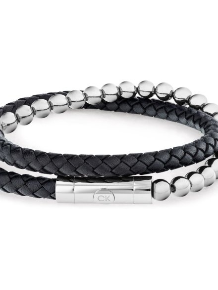 Calvin Klein CK Fuse bransoletka męska czarna skóra stal koraliki 35100022