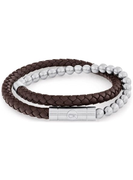 Calvin Klein CK Fuse bransoletka męska brązowa skóra stal koraliki 35100023