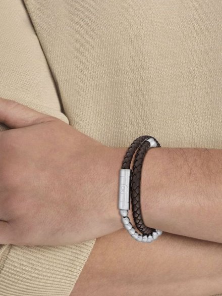 Calvin Klein CK Fuse bransoletka męska brązowa skóra stal koraliki 35100023