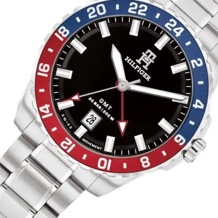 Tommy Hilfiger TH85 GMT zegarek męski czarny na bransolecie 1792131