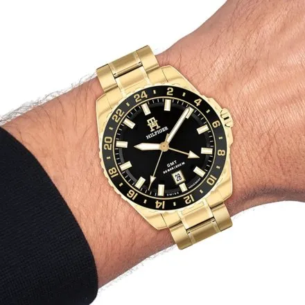Tommy Hilfiger TH85 GMT zegarek męski złoty na bransolecie 1792133