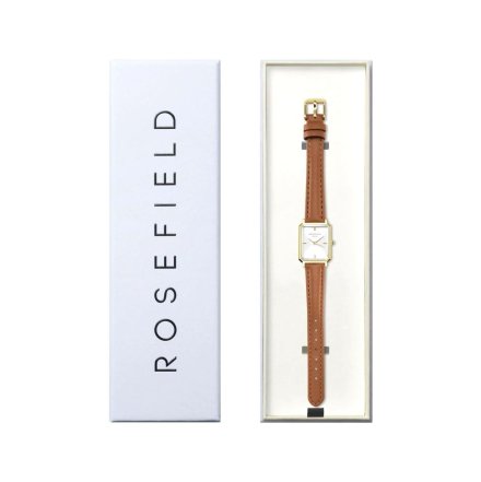 Rosefield Octagon zegarek damski złoty z brązowym paskiem OWBLG-O85