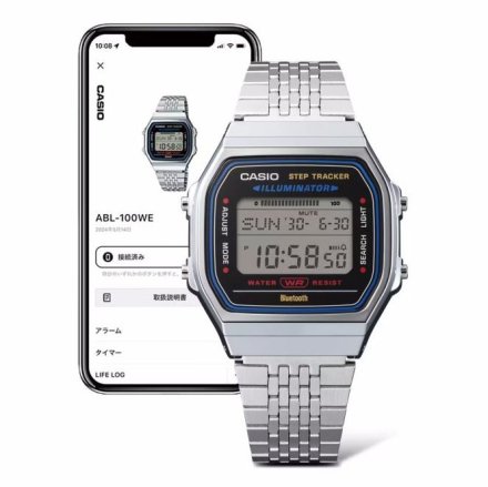 Casio Vintage Bluetooth zegarek retro z krokomierzem srebrny ABL-100WE-1AEF