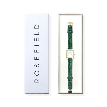 Rosefield Octagon zegarek damski złoty z zielonym paskiem OWGLG-O86