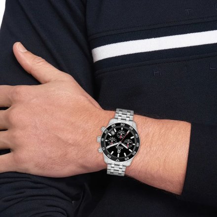 Tommy Hilfiger TH85 zegarek męski srebrny z czarnym pierścieniem 1792156