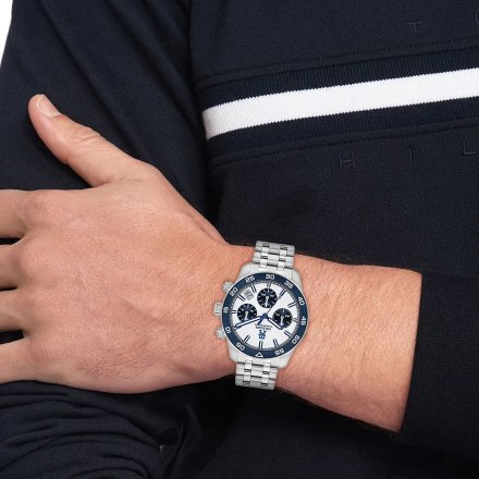 Tommy Hilfiger TH85 zegarek męski srebrny z granatowym pierścieniem 1792157