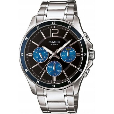 Casio Classic zegarek z czarno-niebieską tarczą z multidatownikiem MTP-1374PD-2AVEF