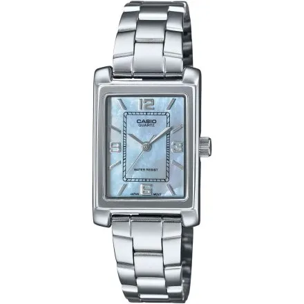 Casio Classic srebrny zegarek damski na bransoletce z perłową tarczą LTP-1234DS-2AEF