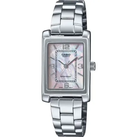 Casio Classic srebrny zegarek damski na bransoletce z perłowa tarczą LTP-1234DS-4AEF