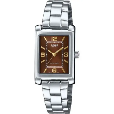 Casio Classic srebrny zegarek damski na bransoletce z brązową tarczą LTP-1234DD-5AEF