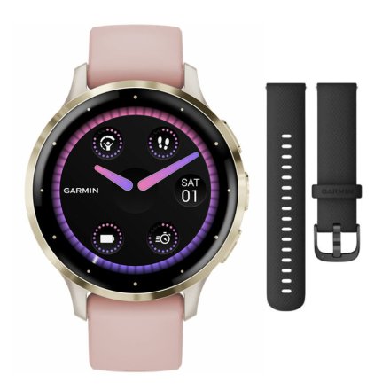 Garmin Venu 3S złoty różowy + czarny pasek 010-02785-03-ZESTAW