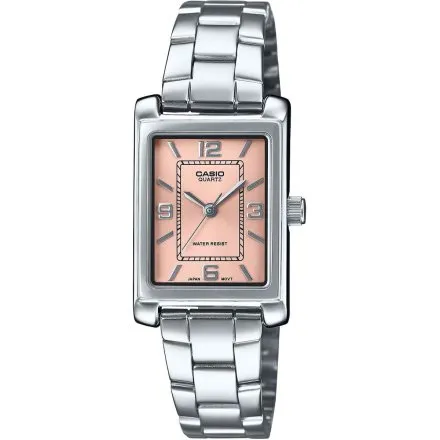 Casio Classic zegarek damski prostokąt srebrny z różową tarczą LTP-1234DD-4A